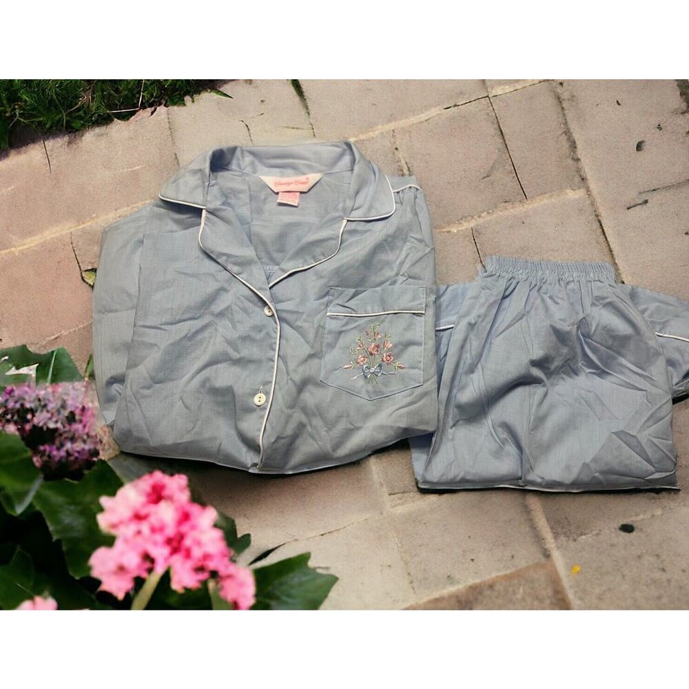 Vintage 70s Carriage Court Sz M 12/14 Lightweight Blue Pajamas Shorts/Shirt NWT